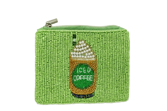 Ladies Iced Coffee Themed Fully Beaded Coin Purse