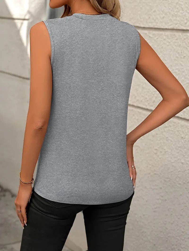 Sleeveless Knit Tank Top Women Loose Fit Solid Color: Grey
