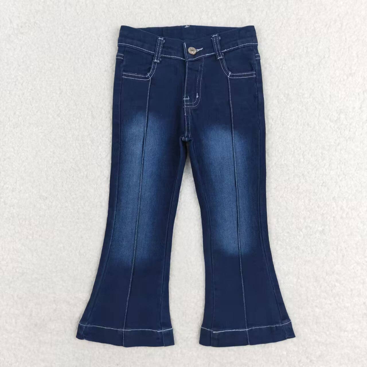 Girls Western Navy Line Bell Flare Denim Pants
