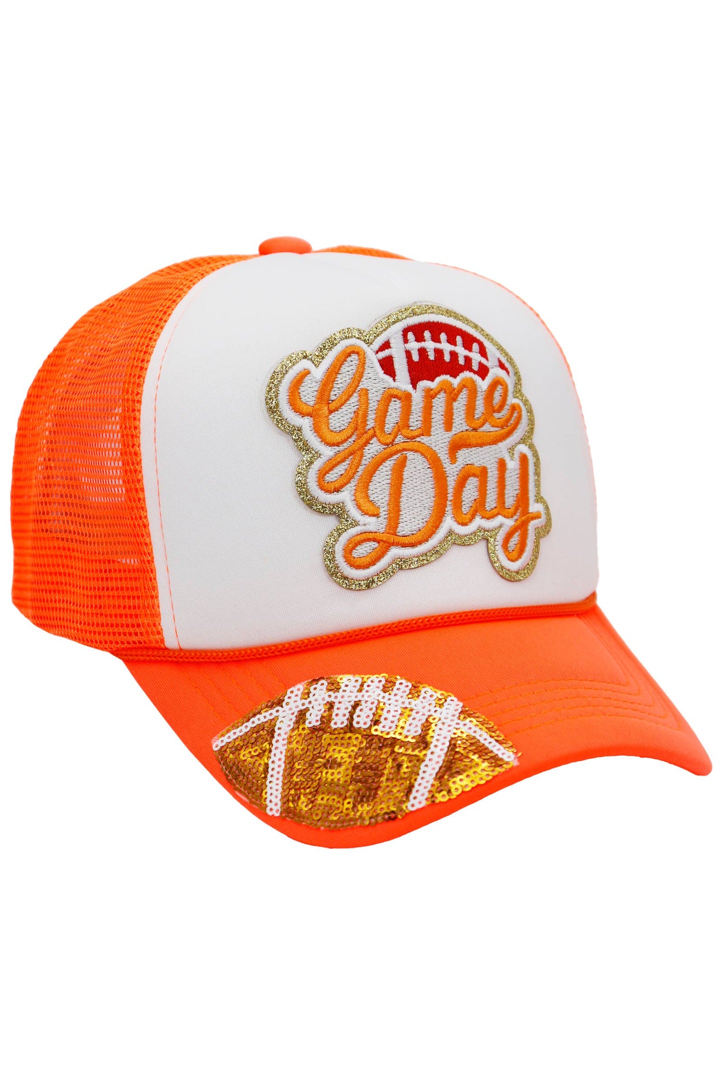 Football Gameday Patch Sponge Trucker Hat: White/Royal Blue