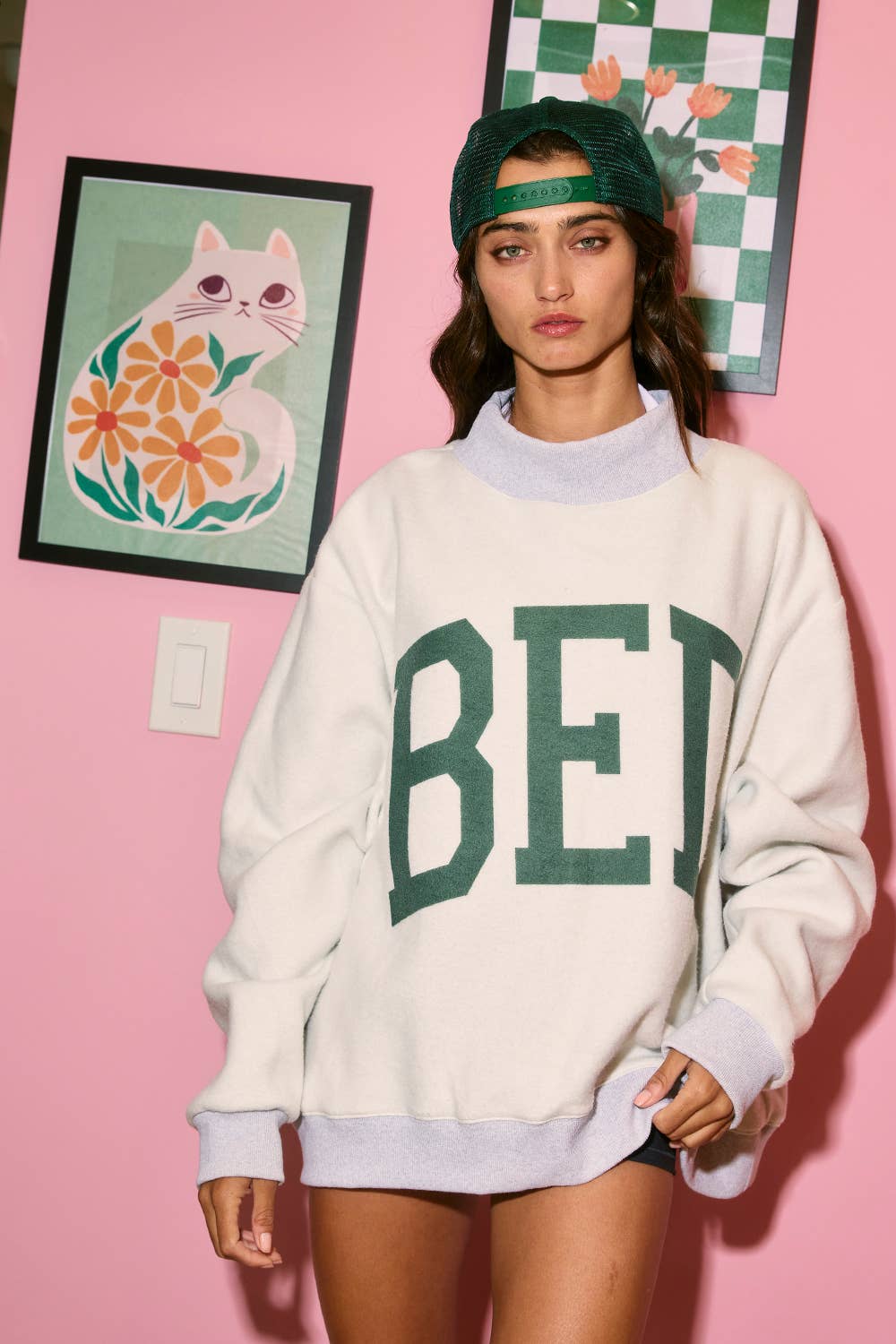 GYM & BED' Print Reversible Mockneck Sweatshirt