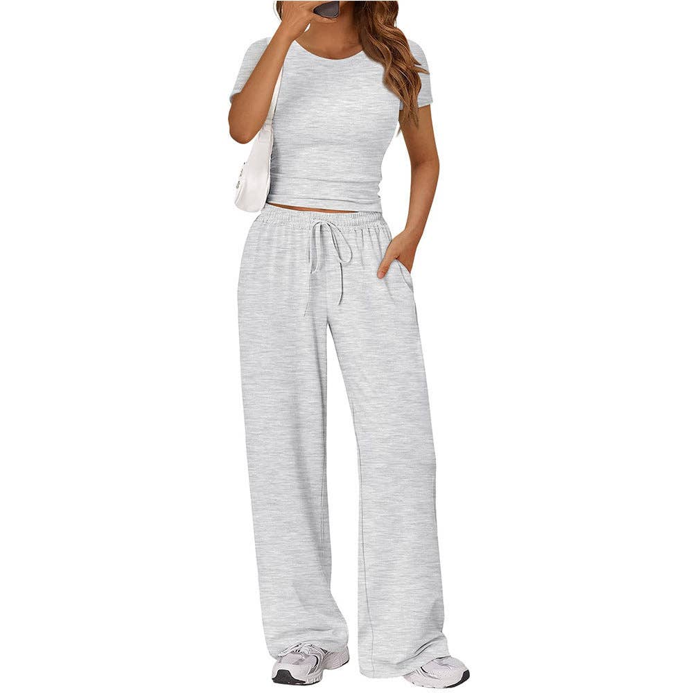 Casual Two Piece Set Crop Tee and Wide Leg Pants Set