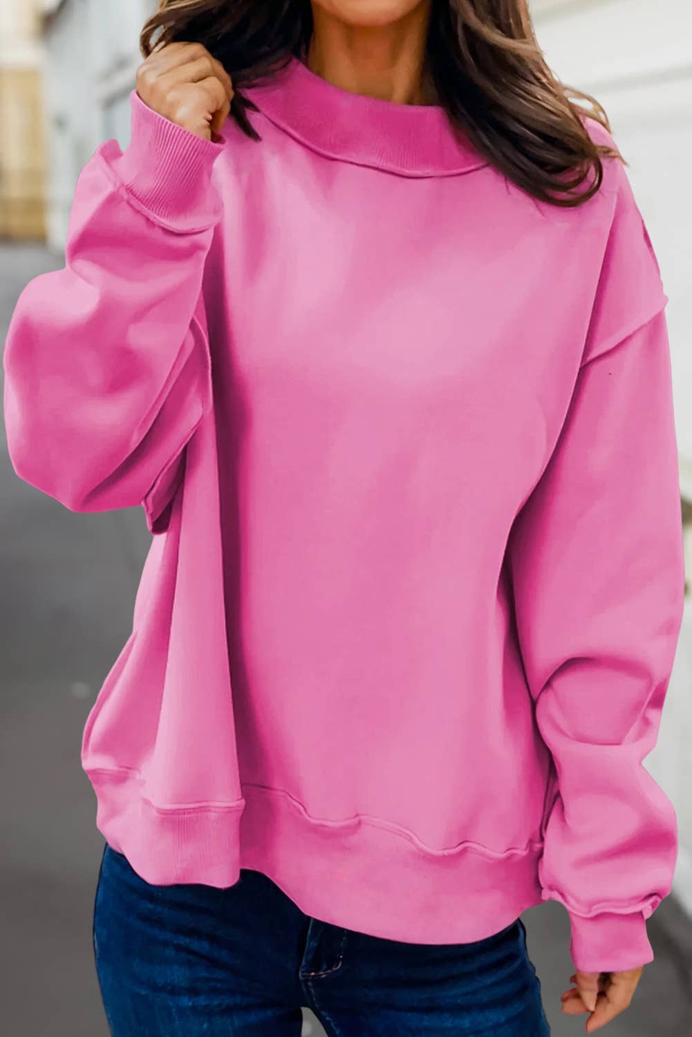 Reversible Oversized Mock Neck Sweatshirt