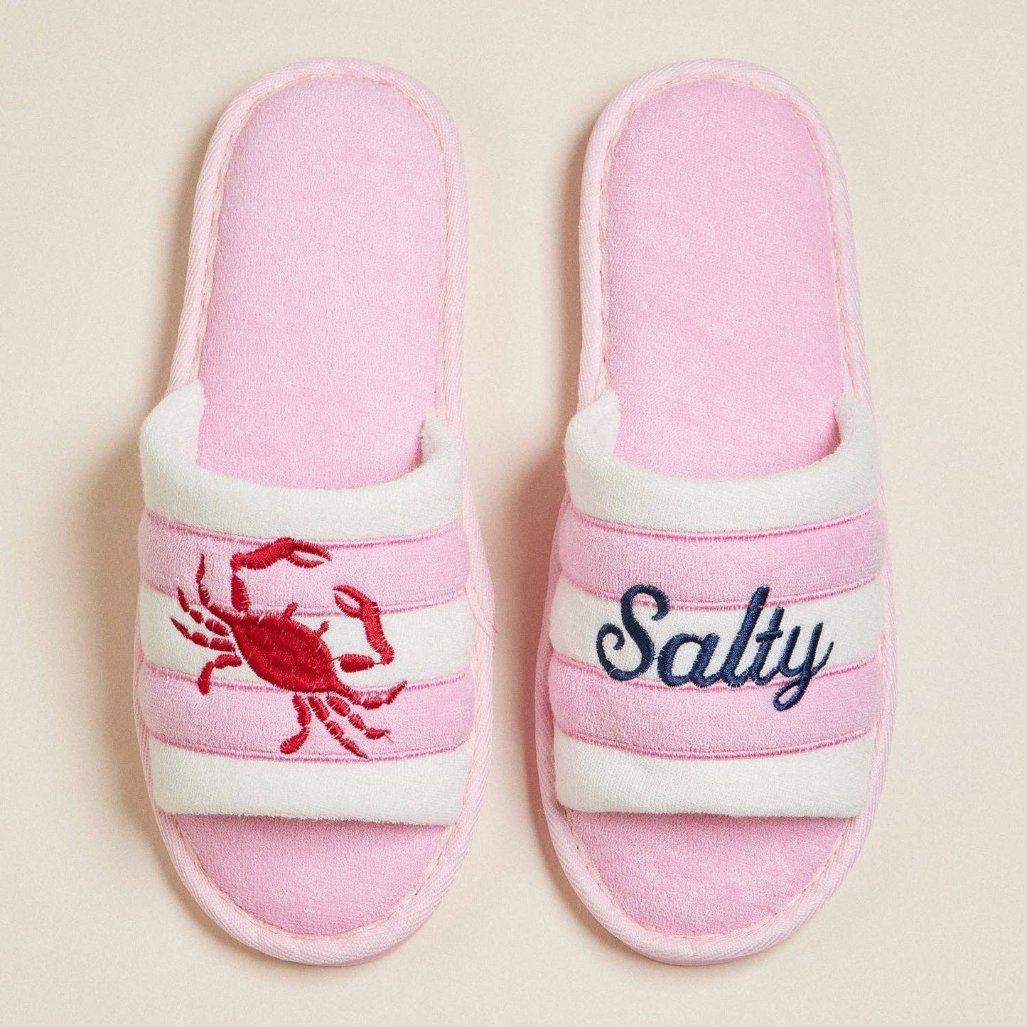 Salty Crab Embroidered Terry Slippers
