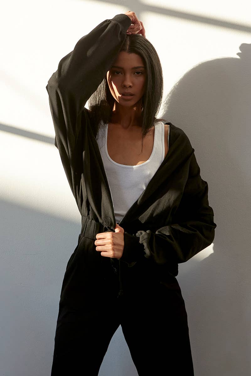 Drop Shoulder Drawstring Waist Jumpsuit