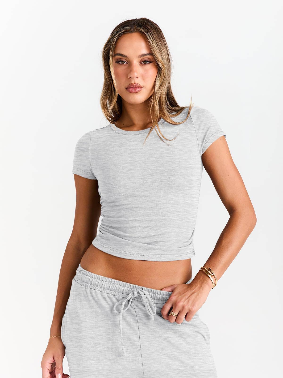 Casual Two Piece Set Crop Tee and Wide Leg Pants Set