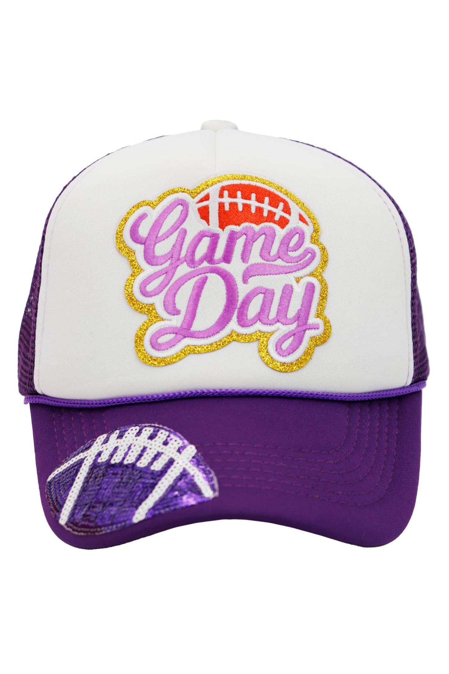 Football Gameday Patch Sponge Trucker Hat: White
