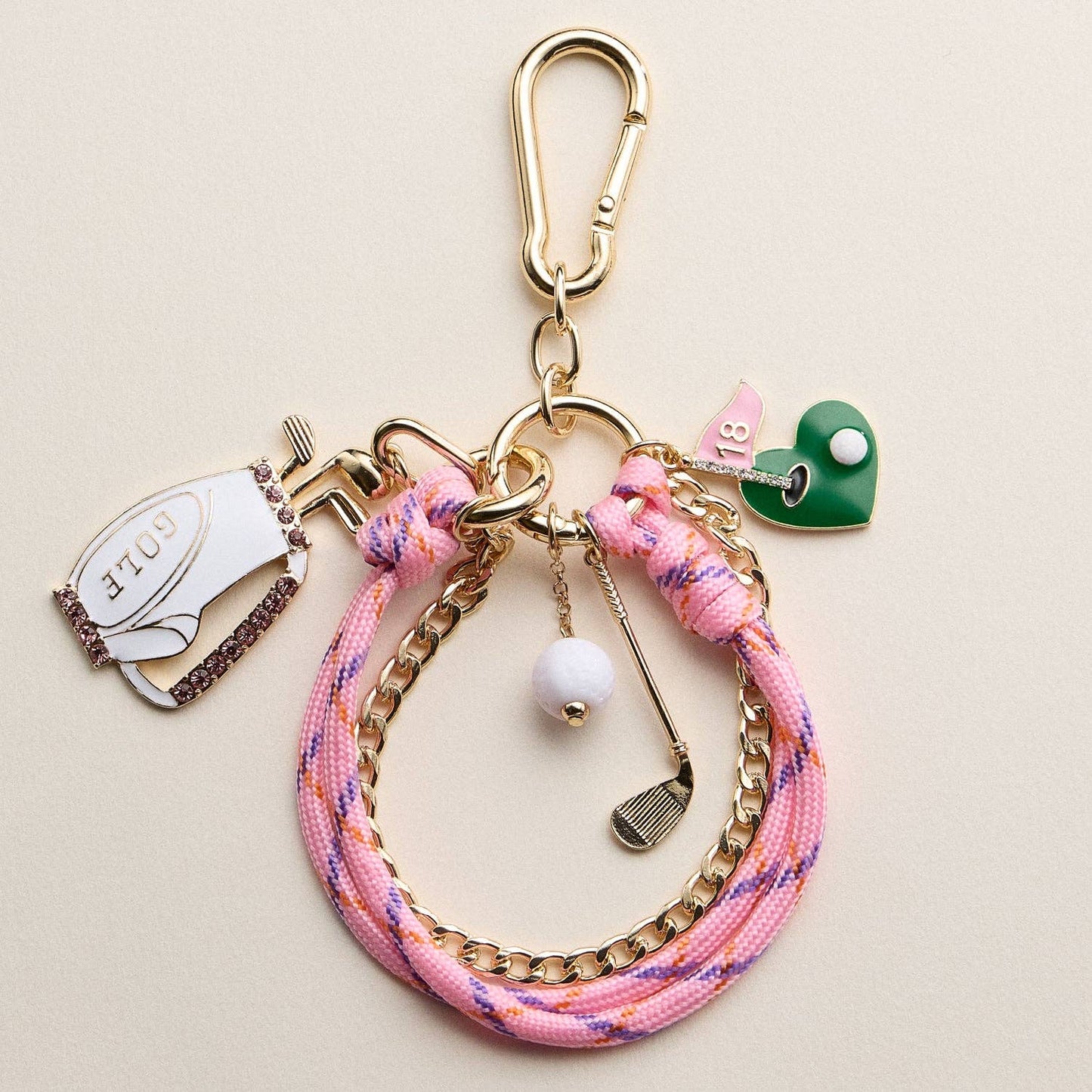 Pink Golf Charm Keychain Bracelet