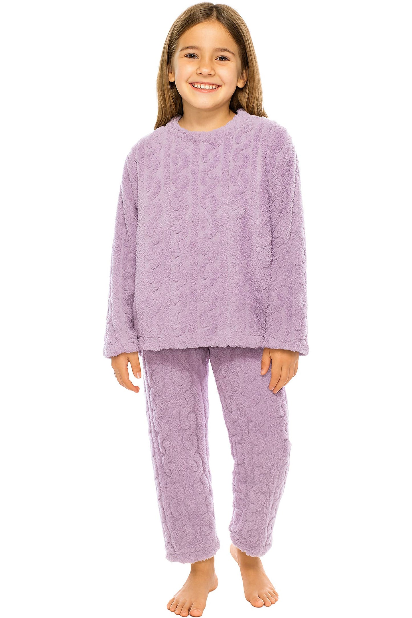 Kids Cable Fuzzy Sherpa Fleece Pajama Sets: BLACK