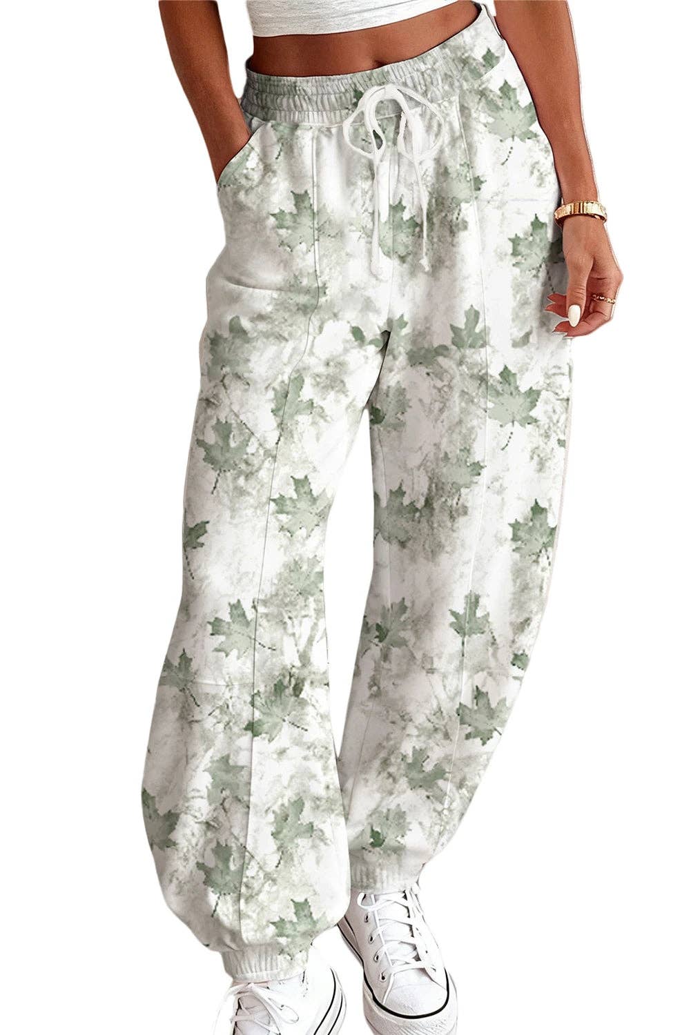 Beige Camo Print Baggy Drawstring Jogger Sweatpants: Beige