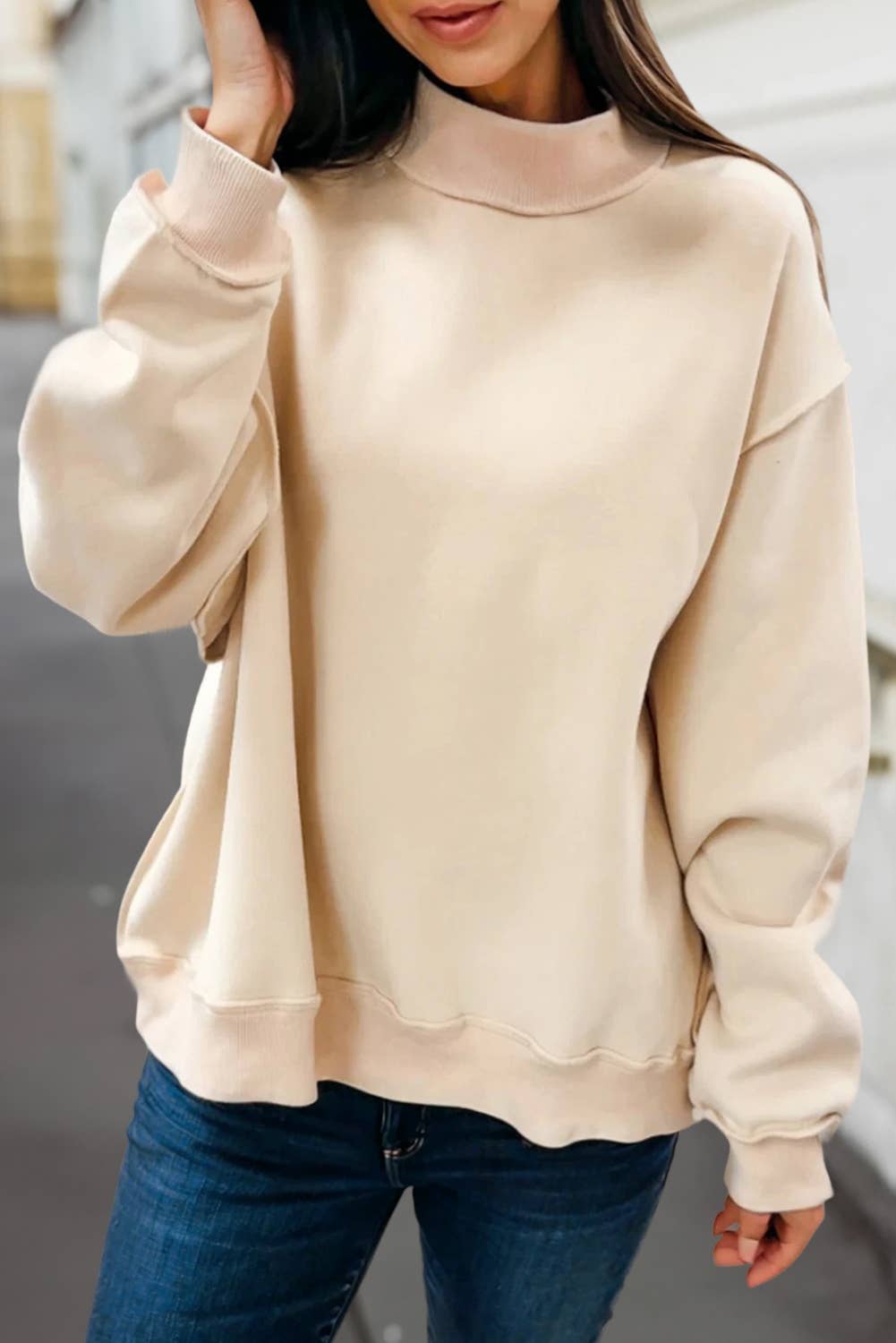 Reversible Oversized Mock Neck Sweatshirt