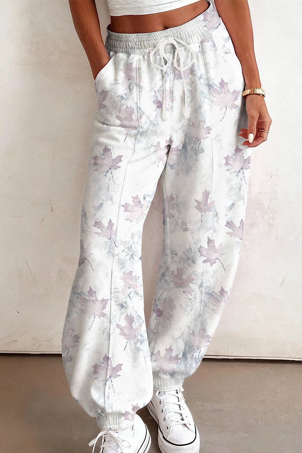 Beige Camo Print Baggy Drawstring Jogger Sweatpants: Beige