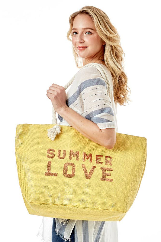 Glitz SUMMER LOVE Lettering Beach Bag: Yellow